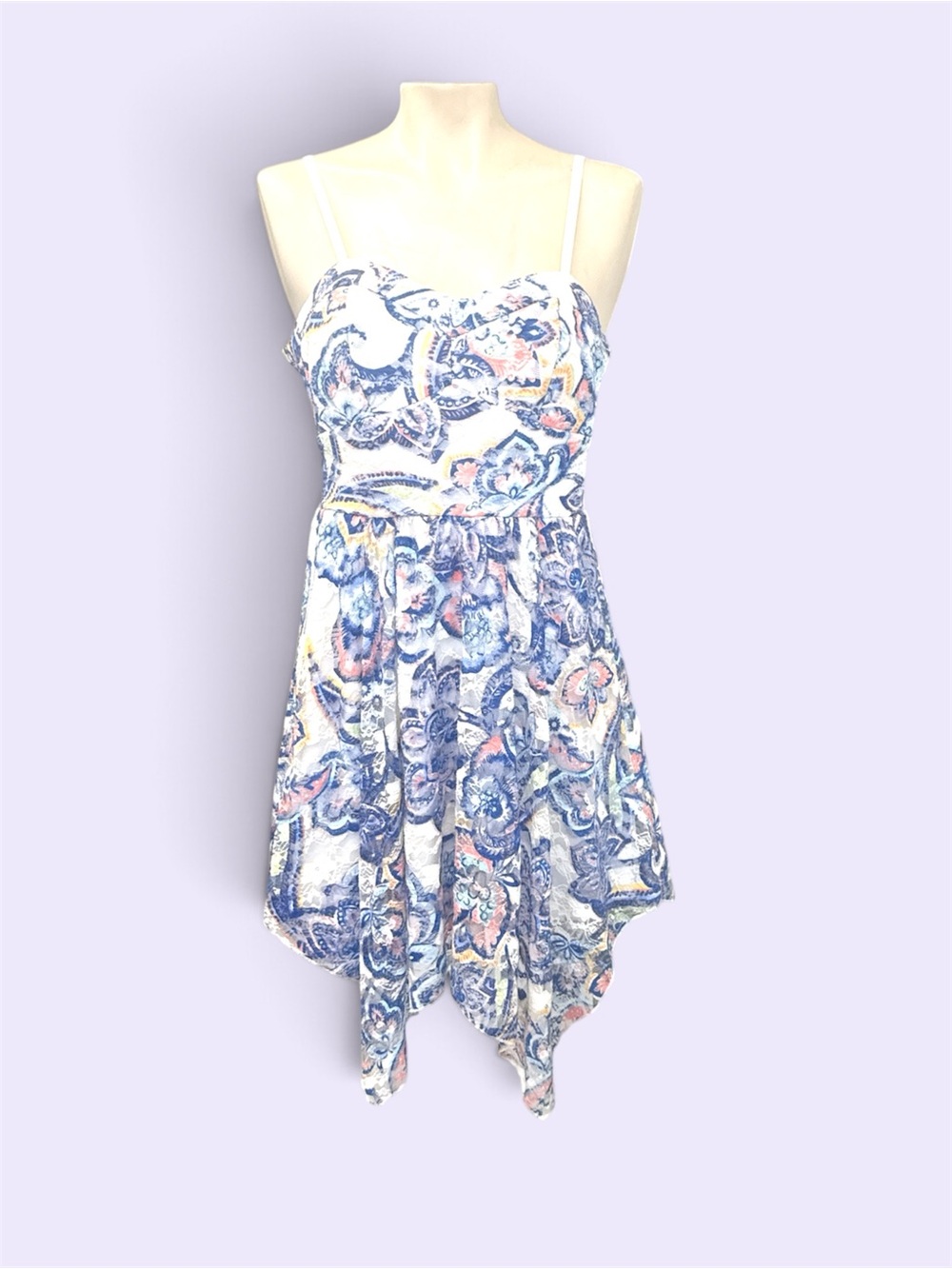 Paisley Lace Floral Crème Dress Uneven Hem y2k Small/medium
